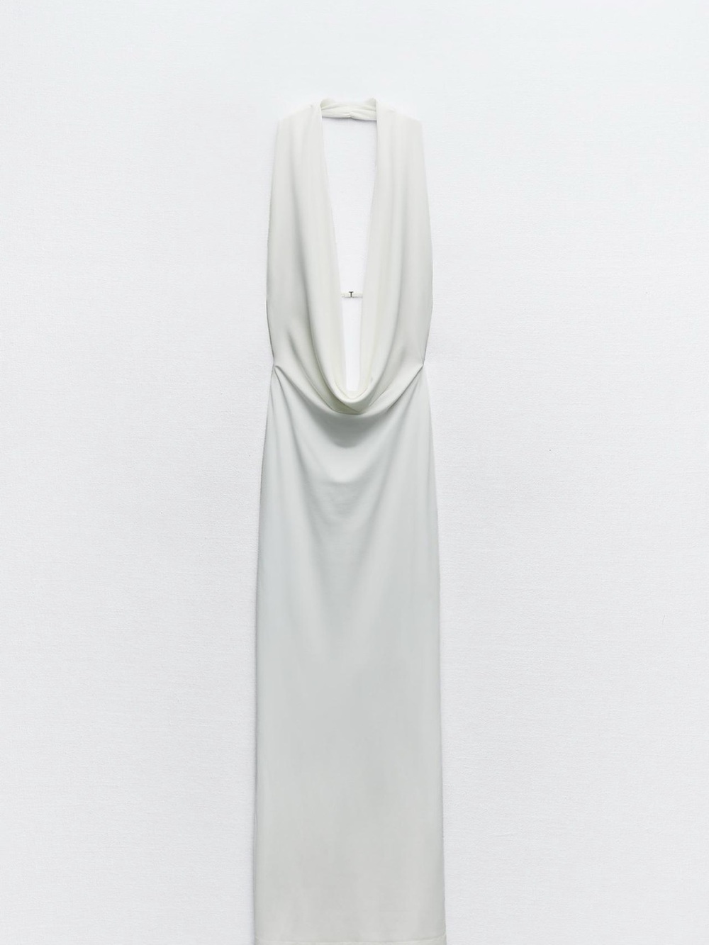 Zara White Backless Cowl Neck Gown